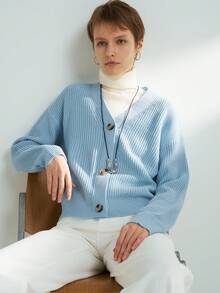 INAWLY Women's Casual Solid Color Sweater, Autumn/Winter - Blue - View 1