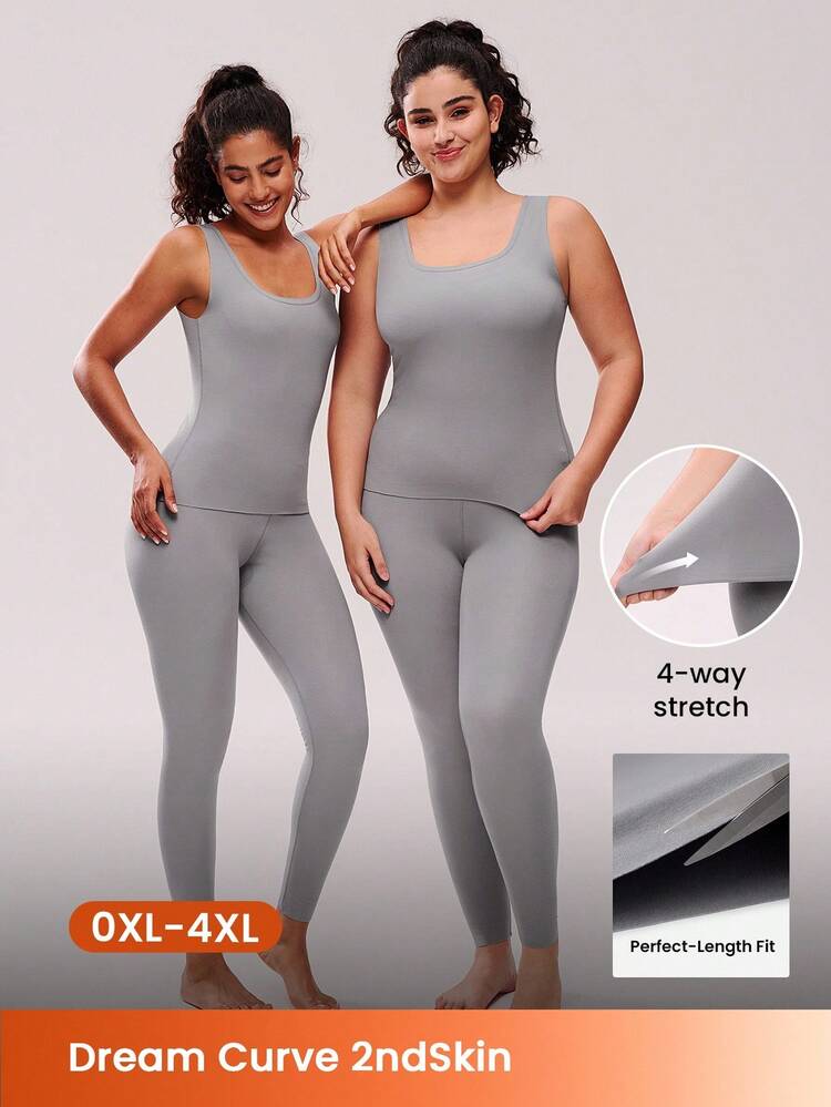 Conjunto de ropa interior térmica para mujer talla grande, ultra suave, capa base para clima frío, pijama de invierno cálido, con camiseta de cuello redondo y pantalones largos - Conjunto ligero y cálido en gris oscuro