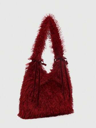 Kawaii Women's Vintage Style Vacation Netted Ruffle Bow Decor Large Capacity Tote Bag