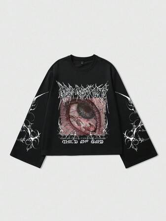 Homme Manches Longues T-Shirt Pull Graphique œil Gothique, Automne