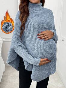 SHEIN 孕妇高领不对称下摆时尚针织套头衫