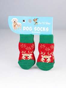 PETSIN 1款宠物卡通袜子，圣诞袜（圣诞老人、驯鹿、雪人图案），防滑爪套，防滑防污，圣诞宠物用品 - 彩色 - 查看 13