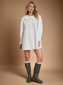 WESTFADE 100% Cotton Ruffle Collar Long Flare Sleeve Button Up Mini A Line Dress Casual Cute Fall Clothes, Country Concert Outfit, Autumn, Winter, Boho, Western Wear