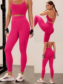 GLOWMODE Quần legging tập luyện Powersculpt 26 inch, cường độ trung bình, nhanh khô, thấm hút mồ hôi, tạo cảm giác mát mẻ khi tập gym. - Hồng nhiệt đới - Xem 8