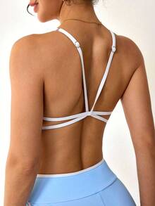Sovereign Charm Women's Contrast Trim Twist Front Sports Bra - Blue - View 2
