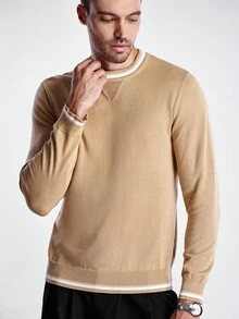 Manfinity CityGents Men's Casual Commuting College Style 100% Cotton Contrast Binding Sweater, Autumn/Winter