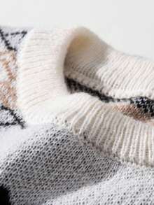 Manfinity Homme 男士全印花圆领长袖套头毛衣，秋冬 - 彩色 - 查看 4