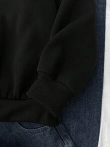 SHEIN 少女图案休闲卫衣，长袖上衣，适合毕业、返校、教师节、秋季黑色卫衣（Y2K风格）、春/秋季/圣诞节、节日/家庭日/新年等场合。 - 黑色 - 查看 5