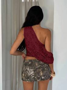 Glamine 优雅花卉蕾丝露肩无袖吊带背心，女士冬季款 - 紅色 - 查看 2