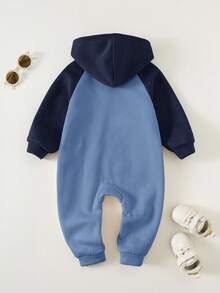 SHEIN 男婴连体衣 男婴休闲拉链连体衣 男婴运动服 蓝莓色婴儿套装 蓝色男婴服装 男婴运动服 - 藍色 - 查看 2