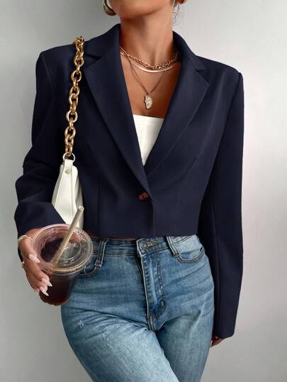 BizChic Chaqueta corta de mujer con cuello entallado delgado y abierto por delante, top básico para el trayecto urbano, casual de negocios, uso de oficina, elegante para fiestas de Navidad y celebraciones de Año Nuevo