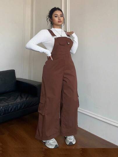 SHEIN PETITE CURVE 大码女式休闲时尚日常背带裤