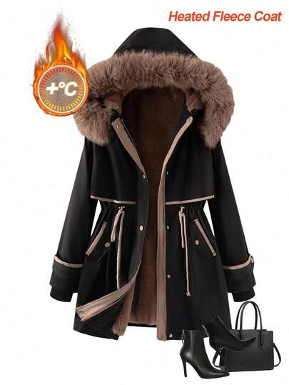 Ellevyn Parka i plusstorlek med fodrad fuskpäls