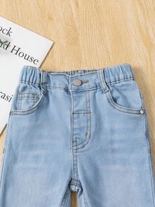 SHEIN Vintaside Kids Young Girl Casual Preppy Daily Cat Whisker Elastic Waist Flat Pockets Skinny Jeans,The Best Daily Fashion Outfits