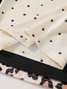 SHEIN 3件套少女休闲时尚豹纹波点长袖上衣，适合秋冬季姐妹穿着，秋季服装，冬季服装 - 彩色 - 查看 6