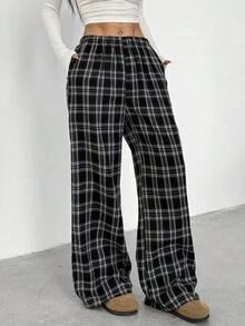 Sparklyn 2 件套青少年女孩休闲百搭格子宽松裤，适合学校、日常和街头穿着 - 黃色 - 查看 4