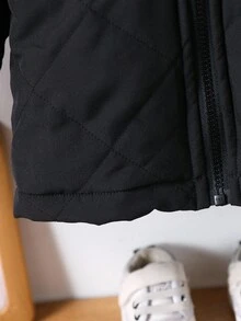 SHEIN Playful Pals 男婴休闲连帽羊毛夹克，冬季 - 黑色 - 查看 5