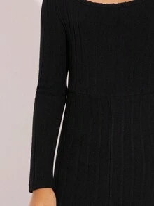 Radiana SLAYR KIDS SLAYR KIDS Tween Girls Solid Color Square Neck Knitted Fuzzy Ribbed Long Sleeve Fitted Jumpsuit With Flare Pants, Basic Casual Sportwear For Autumn/Winter, Black - Black - View 5