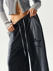 Bohemela بنطلون رياضي نسائي فضفاض واسع الساق مغسول بتصميم لوحات متناسقة، مناسب للخريف وعيد الهالوين وعيد الميلاد ومهرجانات الموسيقى