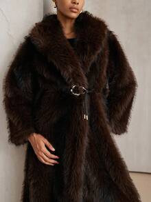 Aveloria Modichic Último cárdigan largo con cinturón y decoración de hebilla de metal, de ajuste holgado, con cuello de peluche sintético en estilo tie-dye ondulado