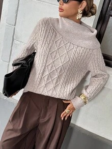 Chiquease Casual French Style Solid Color Pullover Sweater, Autumn/Winter - Khaki - View 1