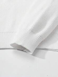 Manfinity Homme Men's Casual Solid Color Knit Sweater, Autumn/Winter - White - View 6