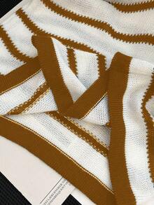 GlowEve CURVE 大码休闲拼色条纹针织上衣 - 棕色 - 查看 5