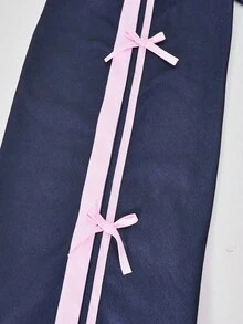 2 件套青少年女孩休闲蝴蝶结连帽拉链夹克和阔腿裤保暖内衬套装，秋冬 - 寶藍色 - 查看 5