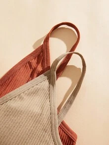 3件套休闲舒适罗纹细肩带吊带背心 - 彩色 - 查看 3