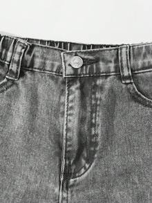 SHEIN Tween Girl Y2K Street Daily Elastic Waist  Straight Jeans With Flat Pockets, Girls Daily OOTD Outfits Summer Holiday - Grey - View 7