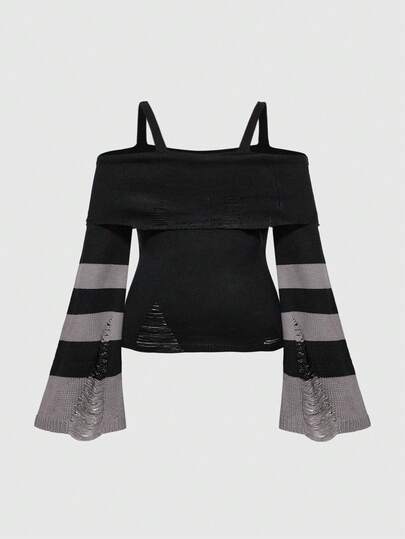 Goth Suéter de talla grande con diseño de telaraña recortado, cintura ceñida y hombros descubiertos, estilo gótico punk, para Navidad