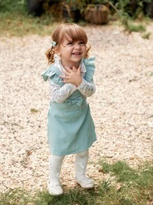 Vintaside Kids Set de 2 piezas de ropa nueva de otoño para niñas bebé, blusa de manga larga con cuello redondo y estampado de conejo, y vestido de tirantes suelto con diseño de lazo, lindo y de moda para salidas y fiestas de cumpleaños