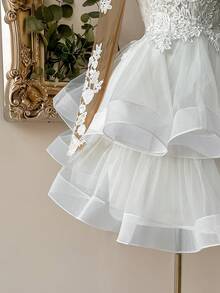 Lovelzi Elegant Luxurious Beige Sheer Long Sleeve Handmade Applique Sexy Open Back Lace Embroidery Patchwork Pleated A-Line Princess Dress With Adjustable Tie Back, Bridal Gift Occasion Gown