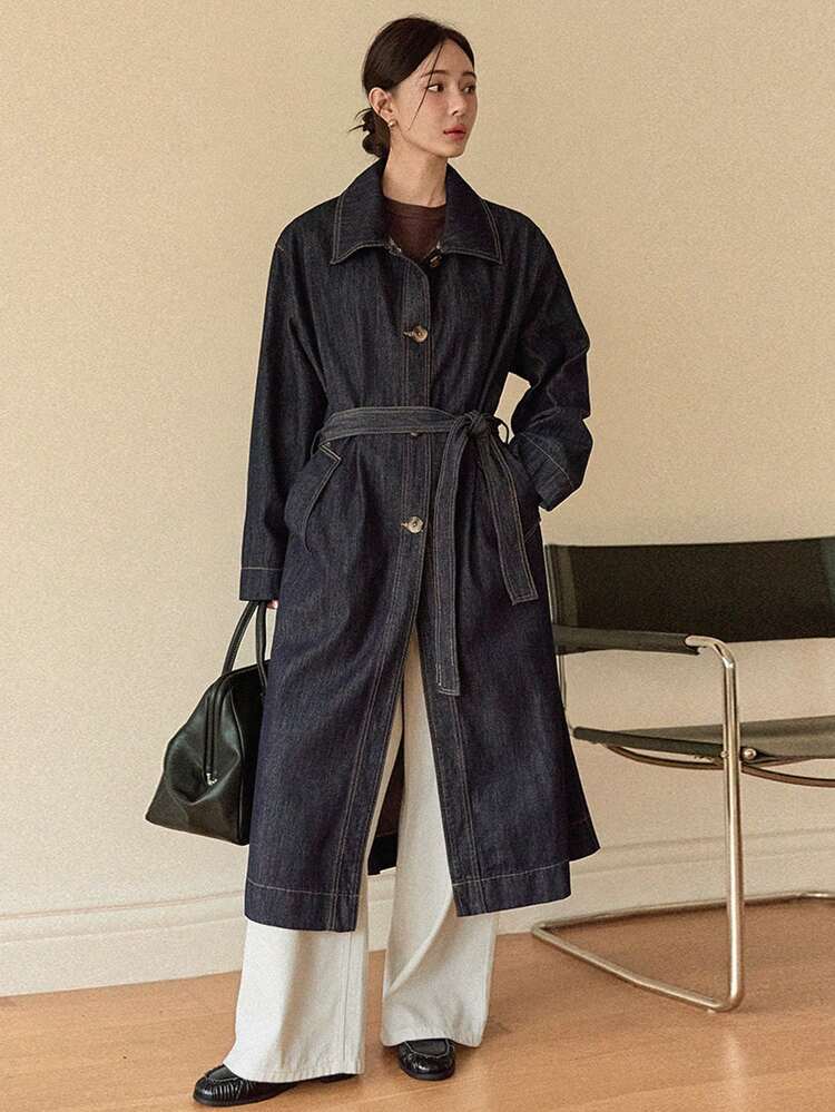 Women's Casual Belted Denim Jacket Business Casual Woman