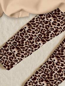 SHEIN 2 pezzi Set di felpa con cappuccio e leggings casual vintage con stampa leopardata e fiocco decorativo per ragazze, colore cachi, comodo per autunno/inverno
