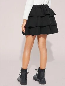 Radiana Tween 女童休闲纯色荷叶边下摆蛋糕裙 - 黑色 - 查看 2