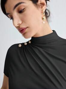 BizChic Áo thun nữ cổ bẻ kim loại thêu nút may tay thời trang thu đông 2025, thời trang hiện đại thanh lịch, trang phục công sở, phong cách cổ điển, đa năng, cơ bản, lãng mạn, thích hợp cho những dịp trang trọng, tiệc tùng, bãi biển, đám cưới, khách, chủ nhà, lễ hội nhạc đồng quê, bữa sáng, sân bay, ngày quốc khánh, năm mới, giáng sinh, halloween, lễ tạ ơn - Màu xám đen - Xem 9