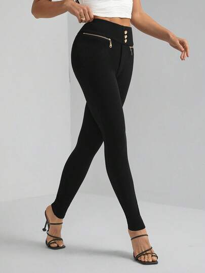 SHEIN Tall Women's Casual Solid Color Slim Fit Pants For Work & Commute