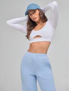 Menodora SHEIN Sport Top de fitness à manches longues sans couture pour le yoga, débardeur pour la course et l'entraînement - Blanc - Voir 1