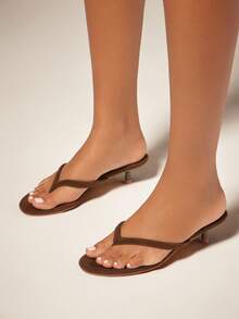 SHUZIA Women Kitten Heels Everyday Chic Casual Sexy Cozy Elegant Faux Suede Thong Heeled Sandals