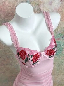 مجموعة من بابي دول بخيط واسترينغ ذات تطريز من الشبك الذي أثار وفي طبقات، مثير لليلة رومانسية 2 قطعة