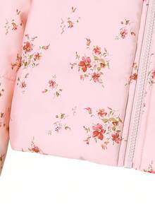 Tween Girl Floral Print Zip-Up Stand Collar Padded Coat, Winter - Multicolor - View 6