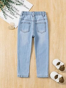 SHEIN Vintaside Kids Young Girl Casual Preppy Daily Cat Whisker Elastic Waist Flat Pockets Skinny Jeans,The Best Daily Fashion Outfits