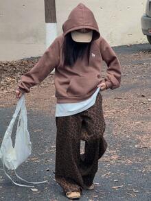 DAZY 休闲街头风宽松阔腿日常少女裤度假装 - 棕色 - 查看 2