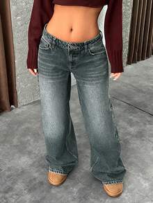 EURMUSE LOW RISE WIDELEG Y2K STYLE GREY JEAN - Light Wash - View 5