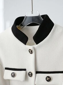 GlowEve 女士秋冬长款人字纹仿皮腰带、金属蝴蝶扣、长袖夹克 - 黑與白 - 查看 4