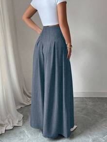 Elenzga Women's Fashionable Versatile Solid Color Wide Leg Pants