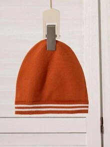 SHEIN 3pcs Baby Boy Stylish & Cute Outfit Set, Including Orange Baseball Style Sweater, Matching Pants, And Adorable Knit Hat, Perfect For Outings And Family Gatherings In Spring, Autumn And Winter - Rust Brown - View 7
