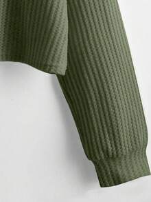 SHEIN Unity 女式落肩 V 领长袖 T 恤，毛绒面料，秋季