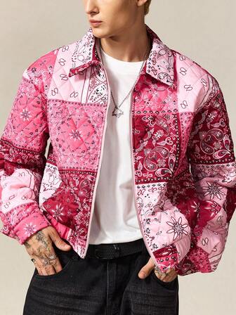 Street Life معطف كاجوال للرجال بسحاب وأكمام طويلة مطبوع بطبعة الكاجو، شتوي